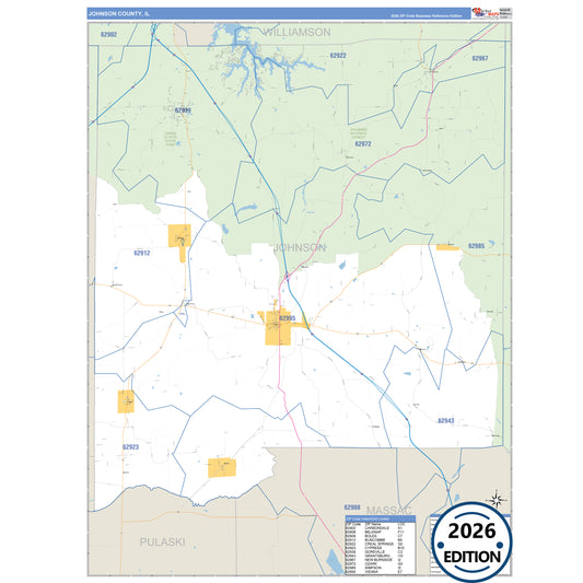 Johnson County, IL Business Reference 5 Digit ZIP Code Wall Map