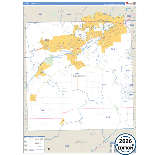 Kendall County, IL Business Reference 5 Digit ZIP Code Wall Map