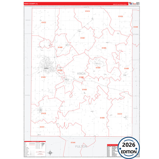 Knox County, IL Red Line 5 Digit ZIP Code Wall Map