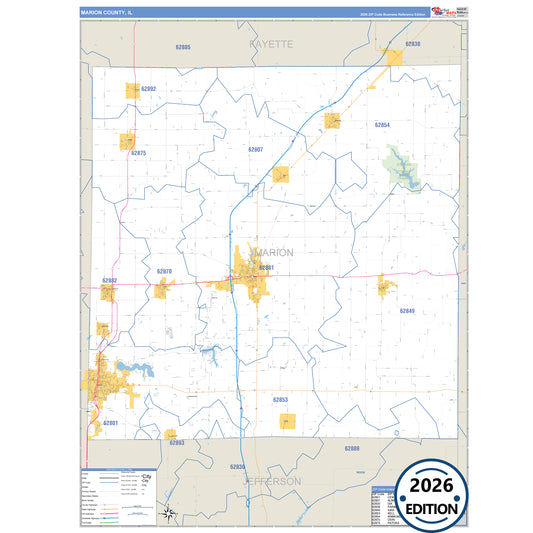Marion County, IL Business Reference 5 Digit ZIP Code Wall Map