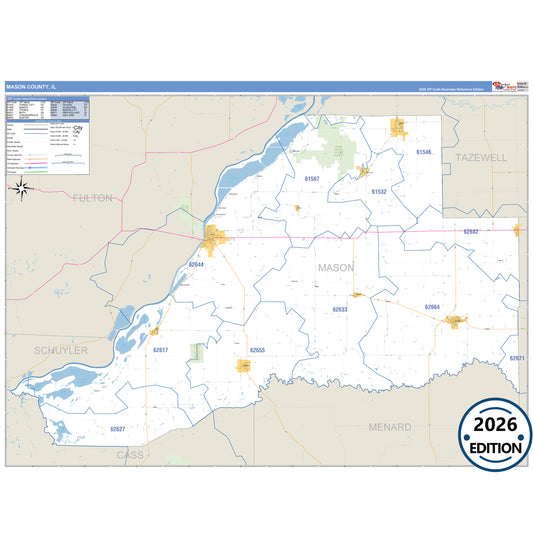 Mason County, IL Business Reference 5 Digit ZIP Code Wall Map