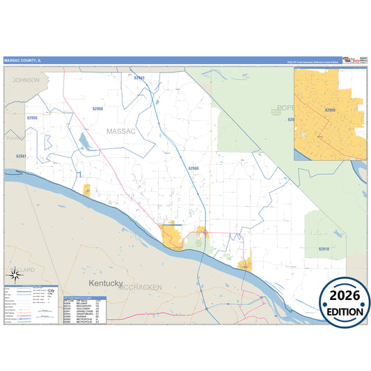 Massac County, IL Business Reference 5 Digit ZIP Code Wall Map