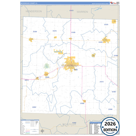 McDonough County, IL Business Reference 5 Digit ZIP Code Wall Map