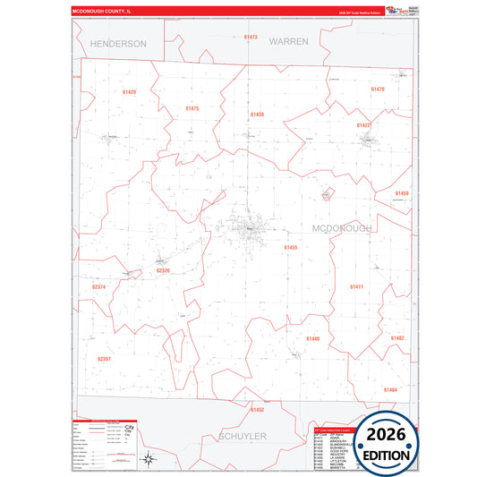 McDonough County, IL Red Line 5 Digit ZIP Code Wall Map