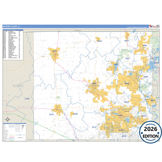 McHenry County, IL Business Reference 5 Digit ZIP Code Wall Map