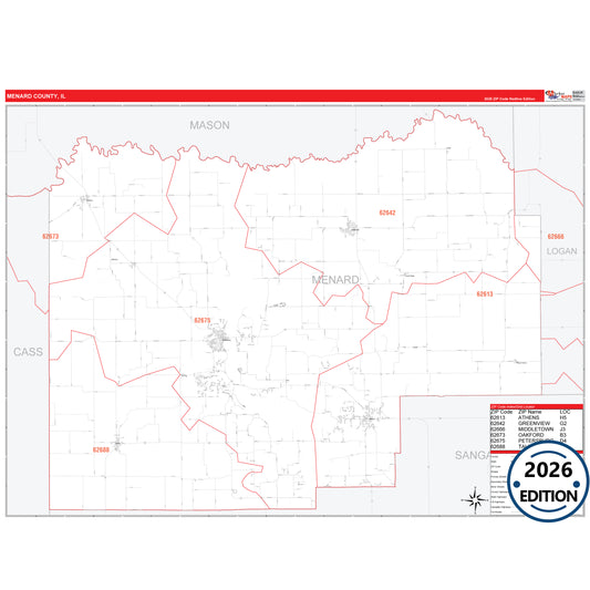 Menard County, IL Red Line 5 Digit ZIP Code Wall Map