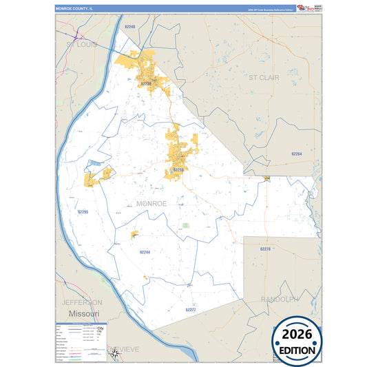 Monroe County, IL Business Reference 5 Digit ZIP Code Wall Map