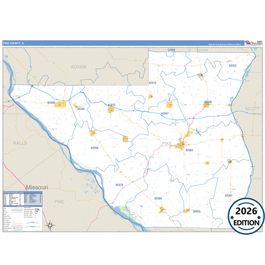 Pike County, IL Business Reference 5 Digit ZIP Code Wall Map