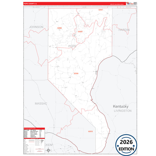 Pope County, IL Red Line 5 Digit ZIP Code Wall Map