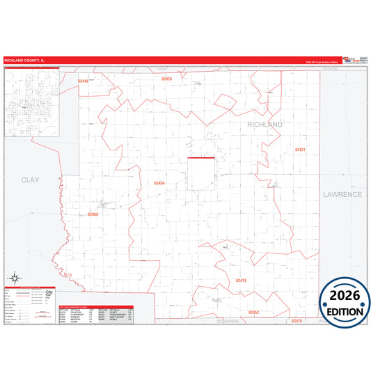 Richland County, IL Red Line 5 Digit ZIP Code Wall Map