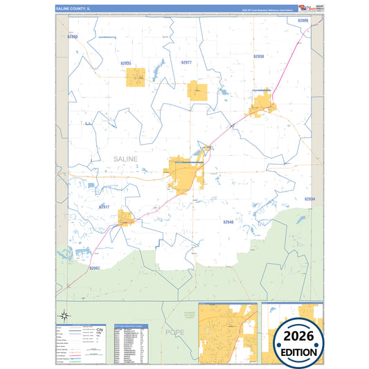 Saline County, IL Business Reference 5 Digit ZIP Code Wall Map