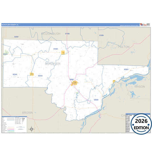 Schuyler County, IL Business Reference 5 Digit ZIP Code Wall Map
