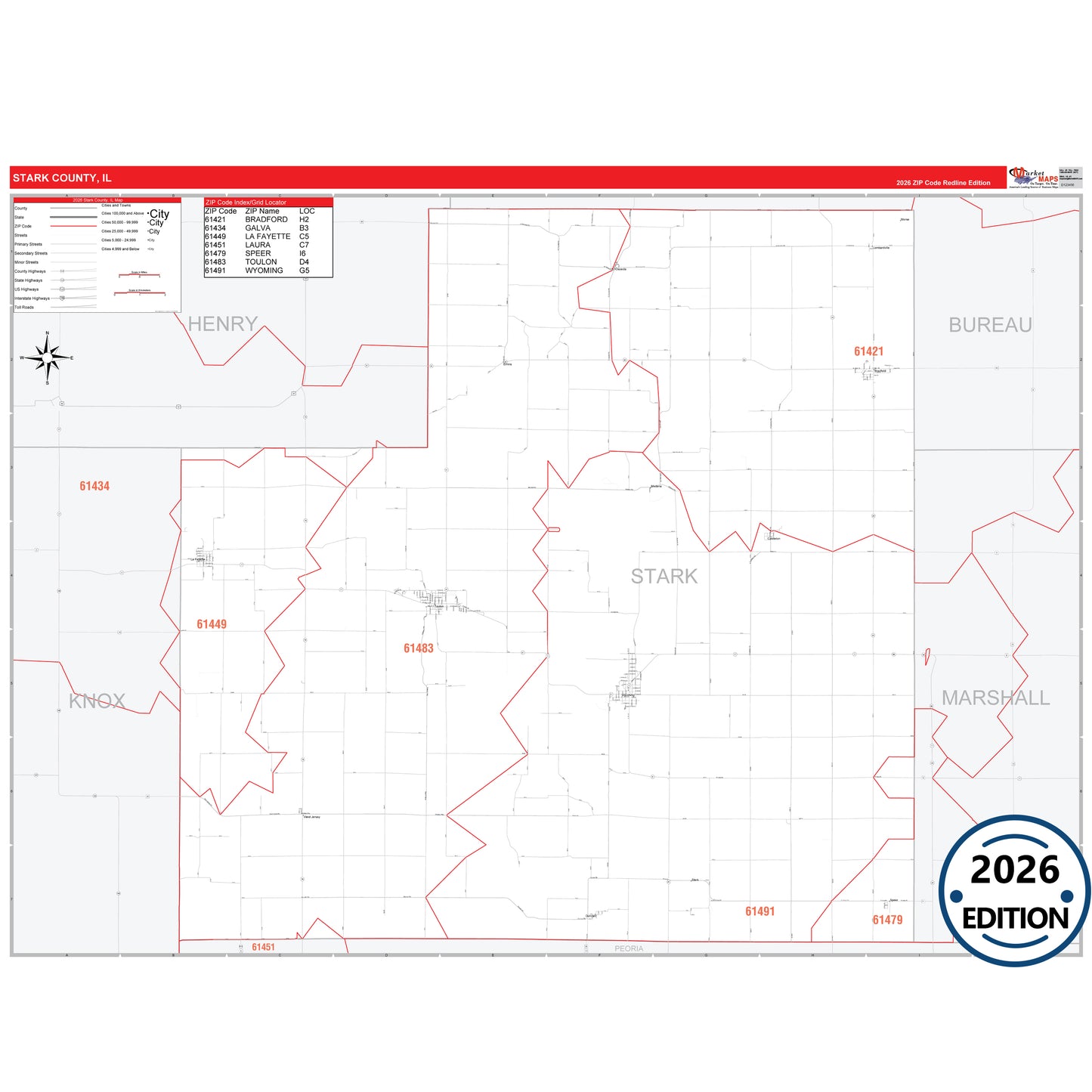 St. Clair County, IL Red Line 5 Digit ZIP Code Wall Map