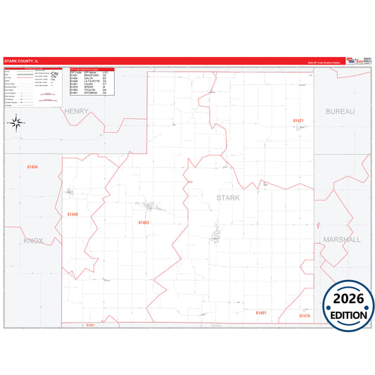 St. Clair County, IL Red Line 5 Digit ZIP Code Wall Map