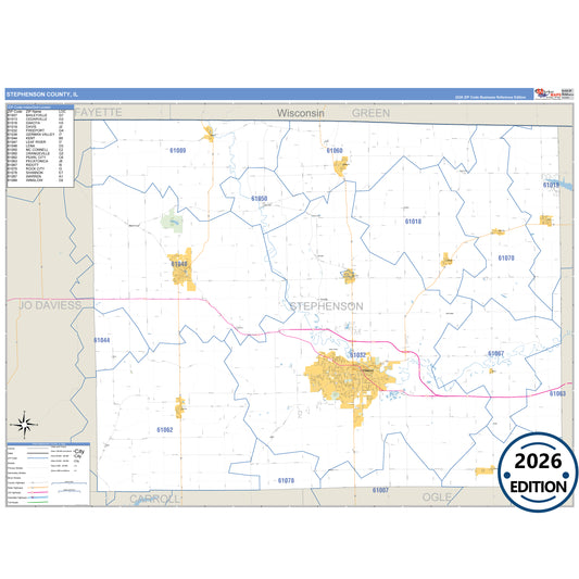 Stephenson County, IL Business Reference 5 Digit ZIP Code Wall Map