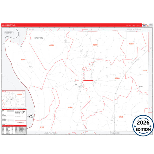 Union County, IL Red Line 5 Digit ZIP Code Wall Map