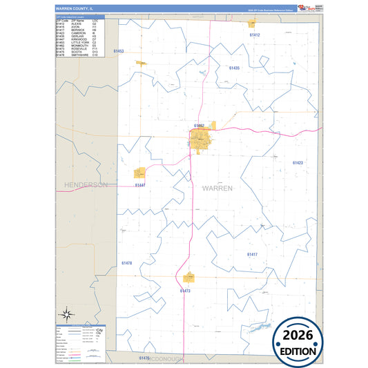 Warren County, IL Business Reference 5 Digit ZIP Code Wall Map