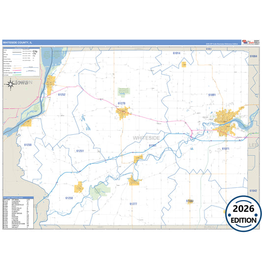 Whiteside County, IL Business Reference 5 Digit ZIP Code Wall Map