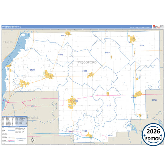 Woodford County, IL Business Reference 5 Digit ZIP Code Wall Map