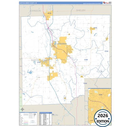 Bartholomew County, IN Business Reference 5 Digit ZIP Code Wall Map