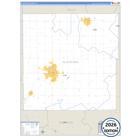 Blackford County, IN Business Reference 5 Digit ZIP Code Wall Map