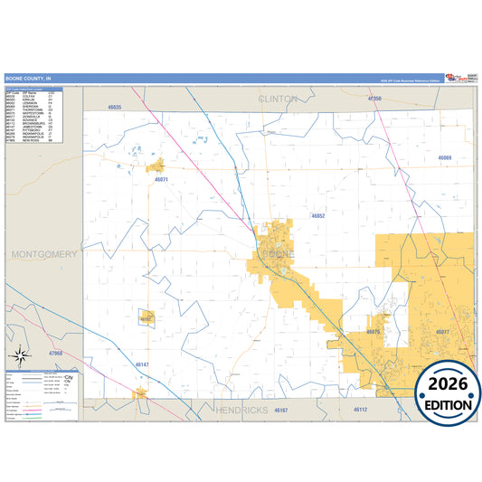 Boone County, IN Business Reference 5 Digit ZIP Code Wall Map