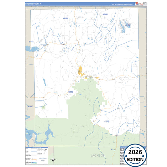 Brown County, IN Business Reference 5 Digit ZIP Code Wall Map
