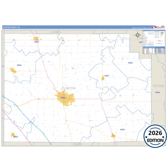 Clinton County, IN Business Reference 5 Digit ZIP Code Wall Map