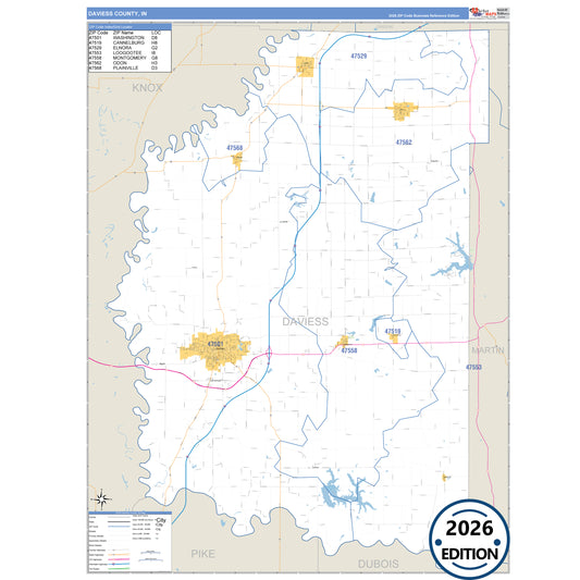 Daviess County, IN Business Reference 5 Digit ZIP Code Wall Map