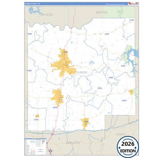 Dubois County, IN Business Reference 5 Digit ZIP Code Wall Map