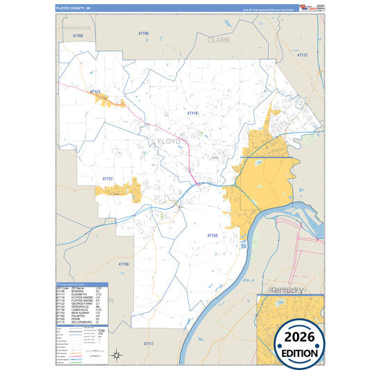 Floyd County, IN Business Reference 5 Digit ZIP Code Wall Map
