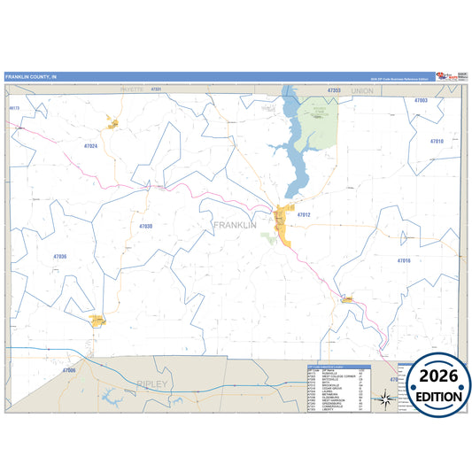 Franklin County, IN Business Reference 5 Digit ZIP Code Wall Map