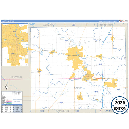 Grant County, IN Business Reference 5 Digit ZIP Code Wall Map