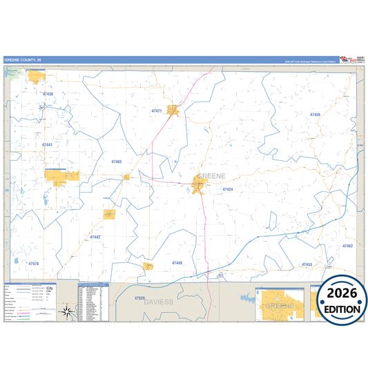 Greene County, IN Business Reference 5 Digit ZIP Code Wall Map