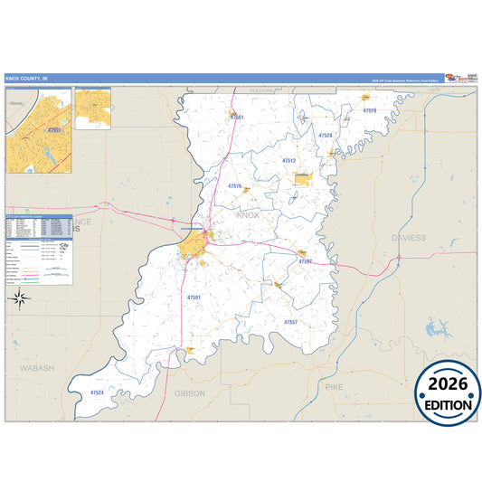 Knox County, IN Business Reference 5 Digit ZIP Code Wall Map