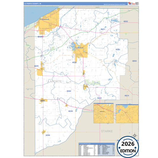 Lake County, IN Business Reference 5 Digit ZIP Code Wall Map