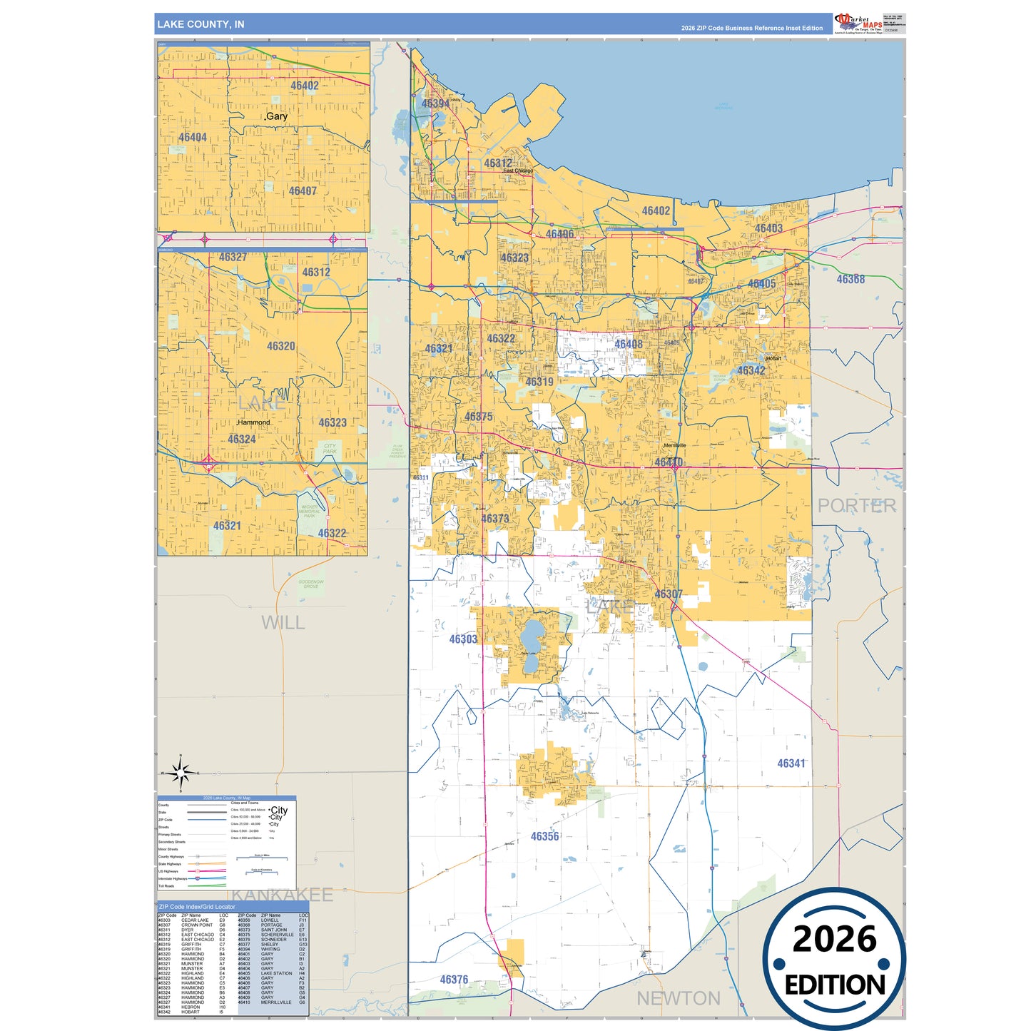 Lagrange County, IN Business Reference 5 Digit ZIP Code Wall Map