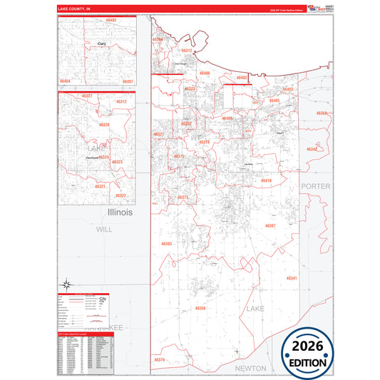 Lagrange County, IN Red Line 5 Digit ZIP Code Wall Map