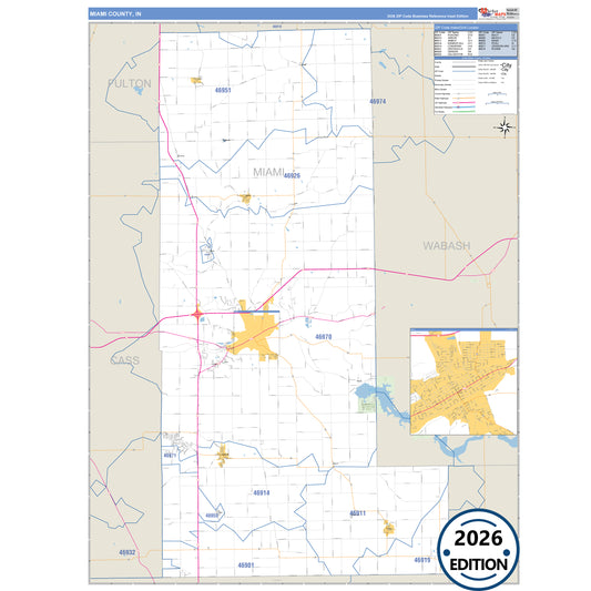 Miami County, IN Business Reference 5 Digit ZIP Code Wall Map