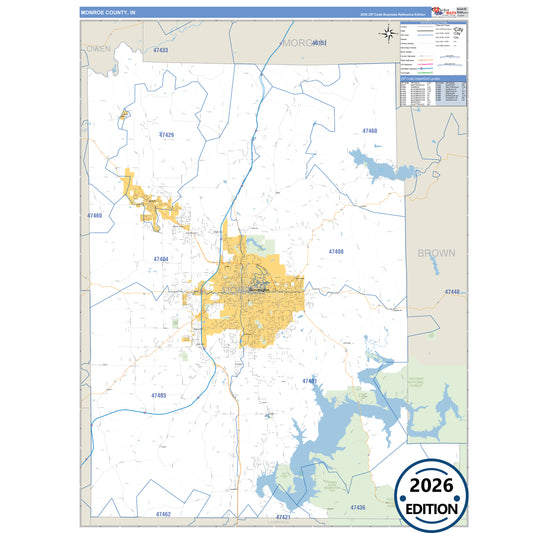 Monroe County, IN Business Reference 5 Digit ZIP Code Wall Map