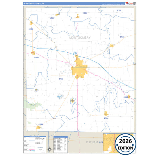 Montgomery County, IN Business Reference 5 Digit ZIP Code Wall Map