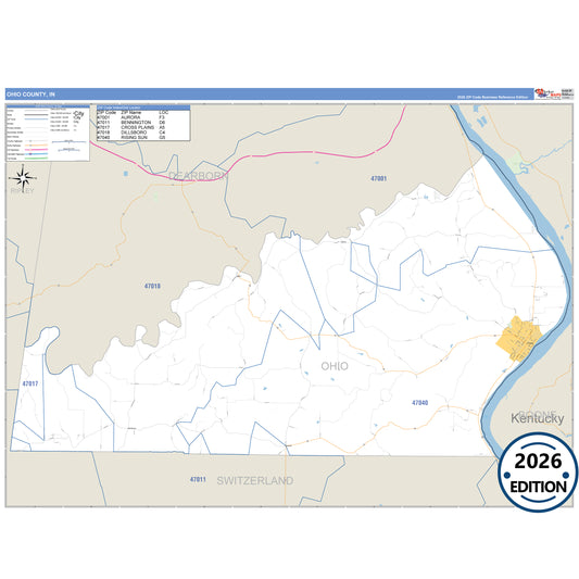 Ohio County, IN Business Reference 5 Digit ZIP Code Wall Map
