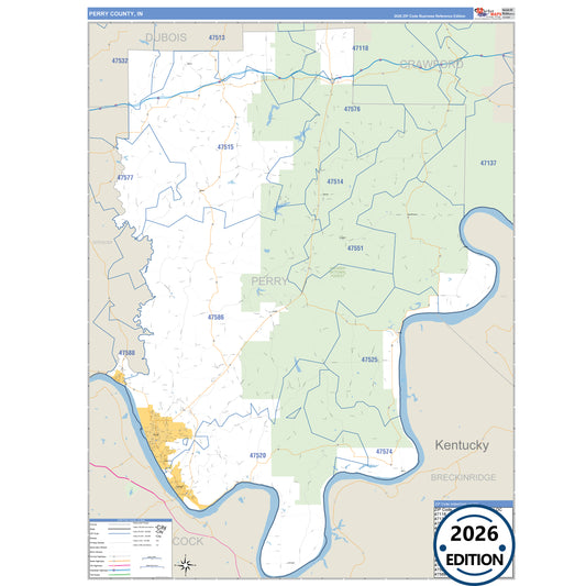Perry County, IN Business Reference 5 Digit ZIP Code Wall Map