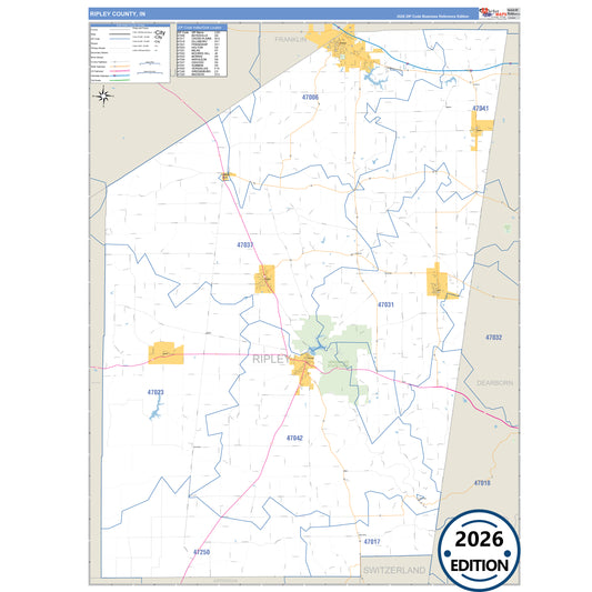 Ripley County, IN Business Reference 5 Digit ZIP Code Wall Map