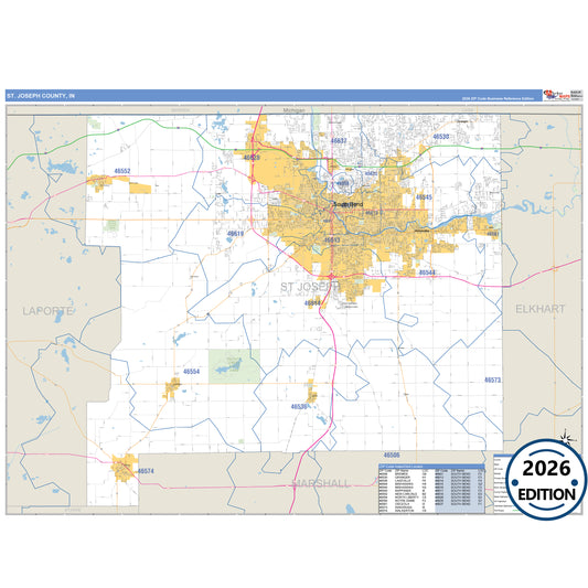 Steuben County, IN Business Reference 5 Digit ZIP Code Wall Map