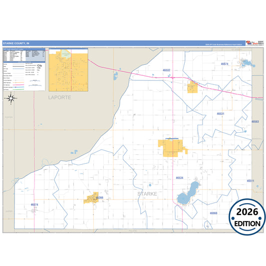 St. Joseph County, IN Business Reference 5 Digit ZIP Code Wall Map