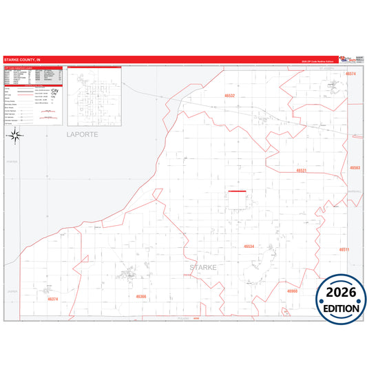 St. Joseph County, IN Red Line 5 Digit ZIP Code Wall Map