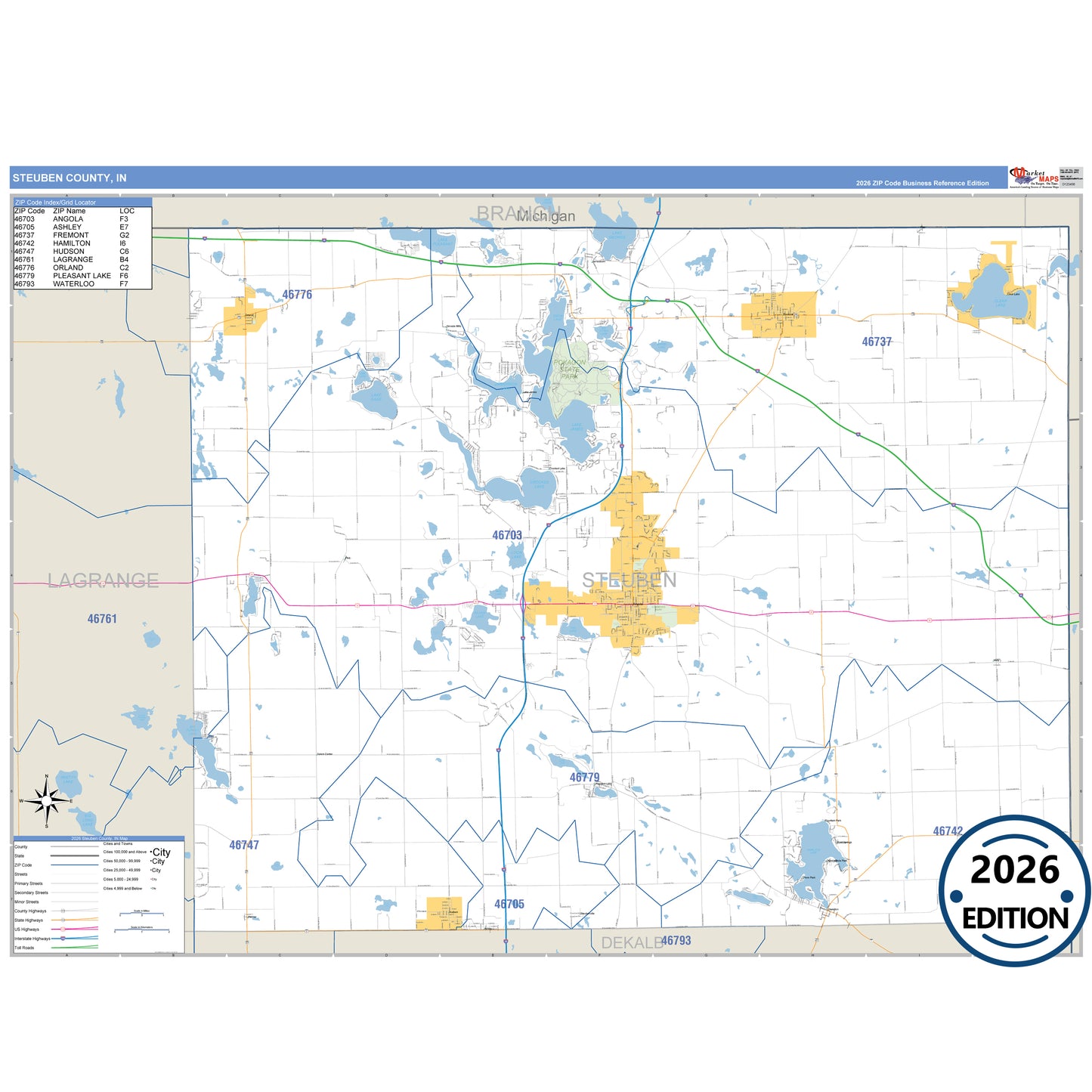 Starke County, IN Business Reference 5 Digit ZIP Code Wall Map