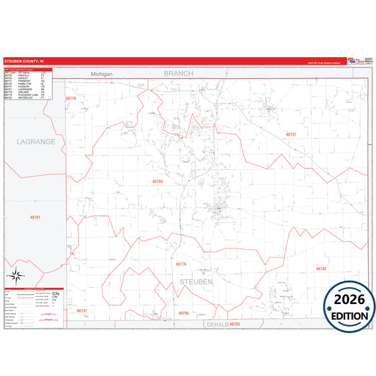 Starke County, IN Red Line 5 Digit ZIP Code Wall Map