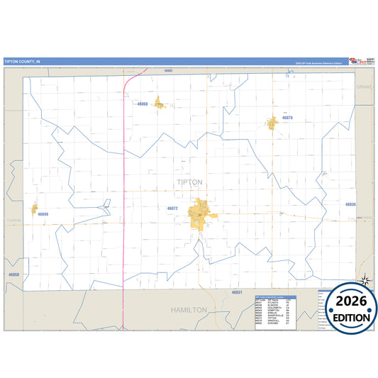 Tipton County, IN Business Reference 5 Digit ZIP Code Wall Map